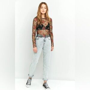 Urban Outfitters Black Sheer Floral Embroidered Blouse/Crop Top